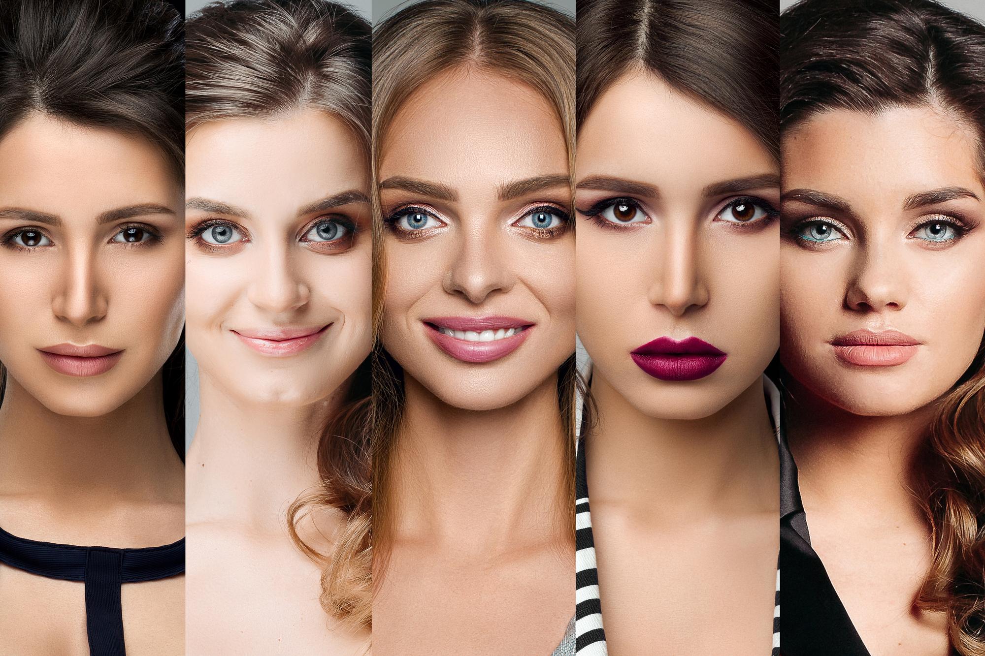 5 different profile images of women who have undergone Microblading with different colourings and brow designs.